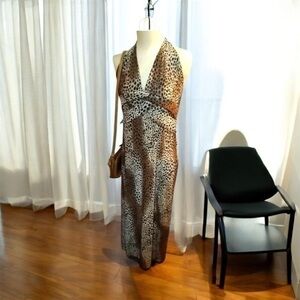 5/$25 Women's Leopard Print Halter Maxi Dress sz Large